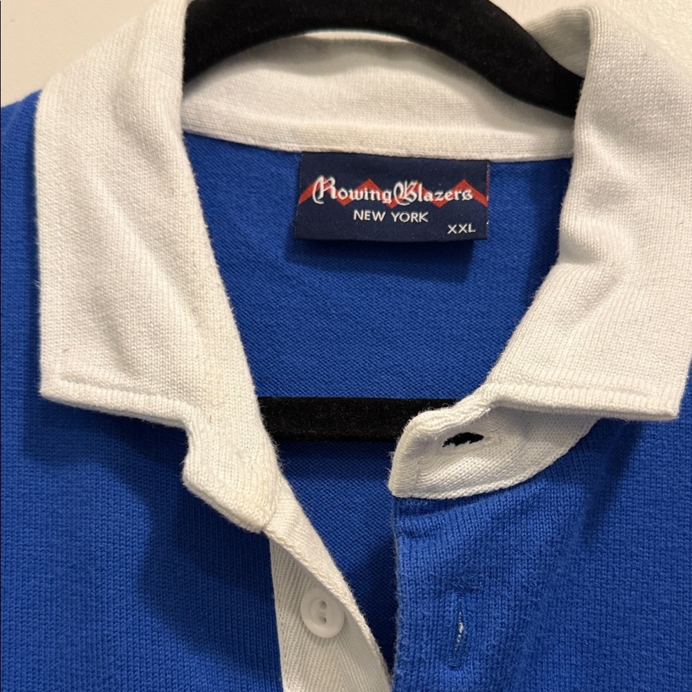 Rowing Blazers Blue Rugby Shirt with Red and Yellow Stripes - Picture 2 of 4